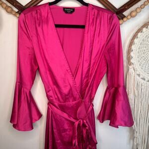 BEBE Pink Satin Wrap Dress